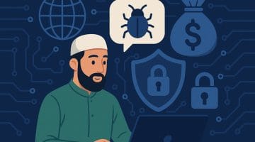 Ilustrasi yang menggambarkan pembahasan mengenai etika dan hukum syariah dalam profesi Bug Hunter.